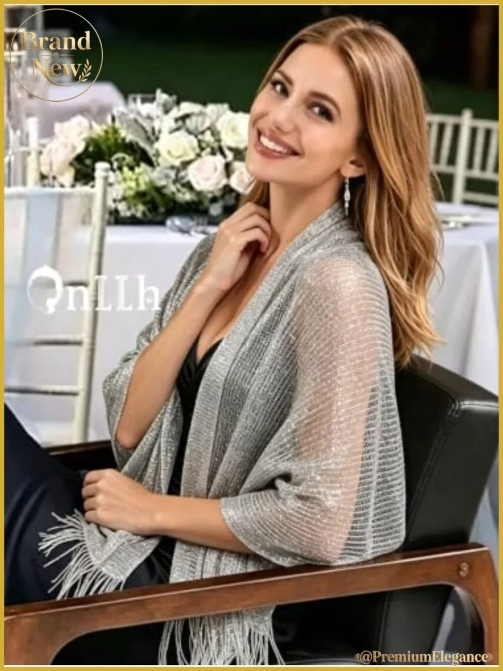 Metallic Fringe Pashmina Shawl Wrap Light Evening Wedding Scarf for Women